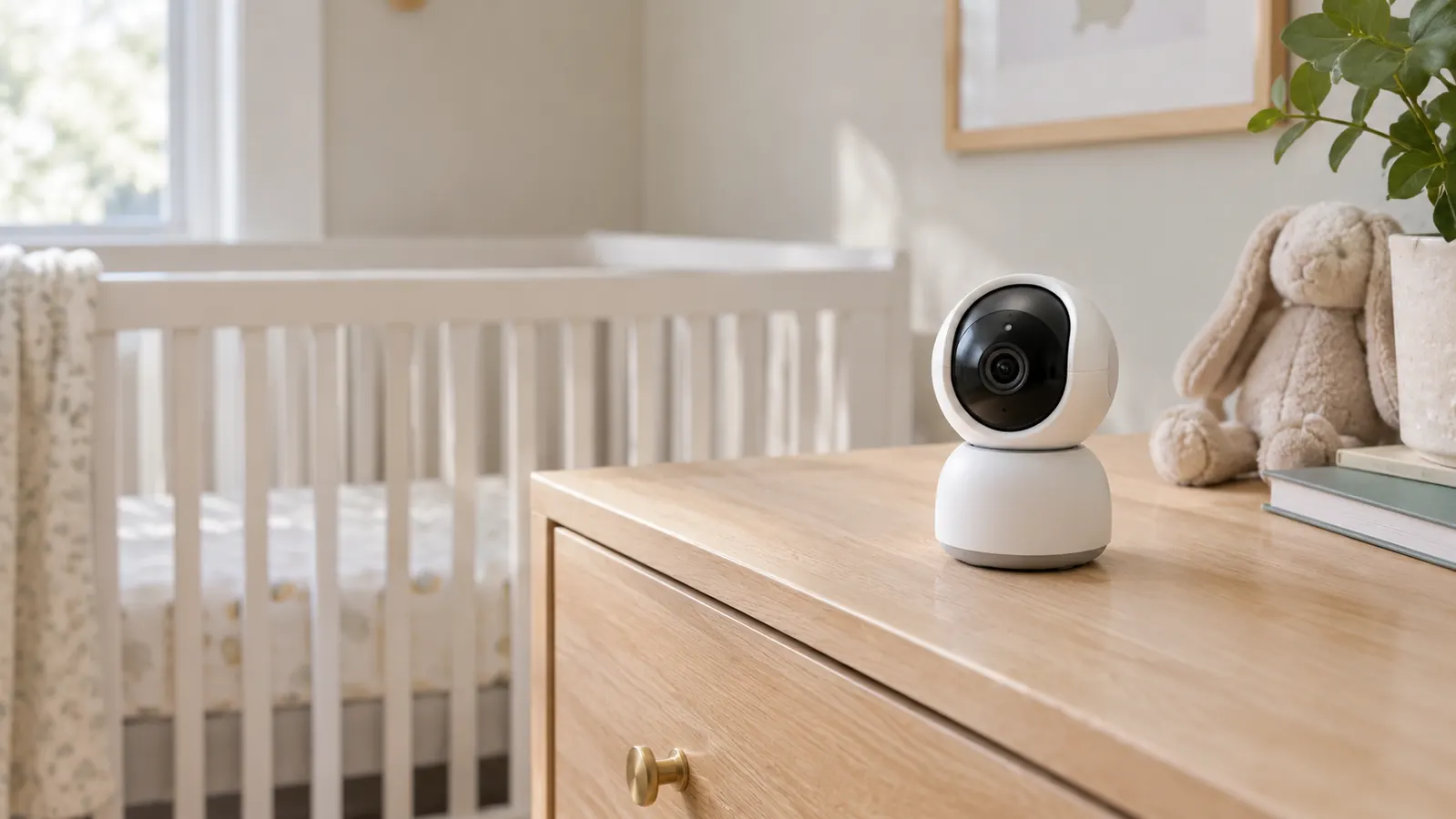 The sound machine sitting on a dresser in a bright nursery during the daytime